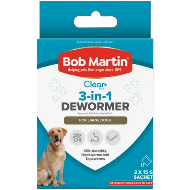 Bob Martin Clear Plus 3-In-1 Dewormer Powder for Dogs 2 x 15g