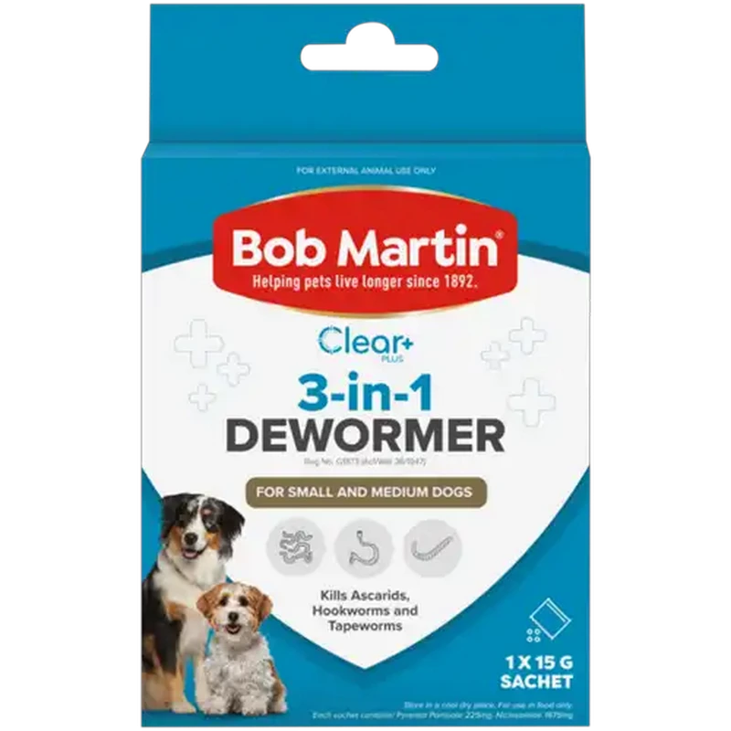 Bob Martin Clear Plus Small - Medium 3-in-1 Dewormer Powder for Dogs 15g