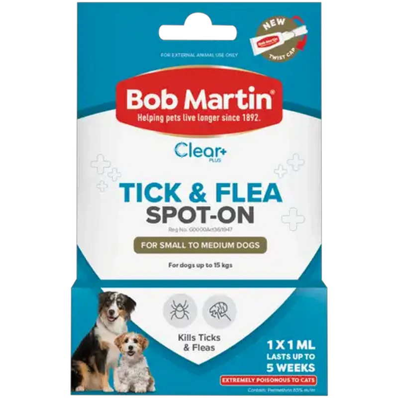 Bob Martin Clear Plus Tick & Flea Spot-On for Dogs 1ml