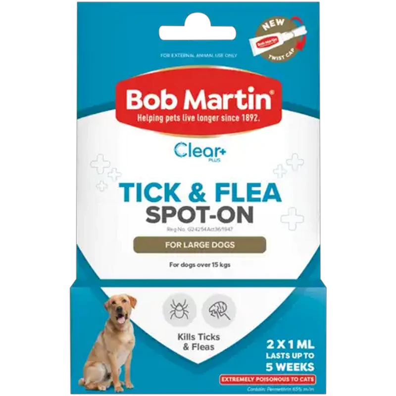 Bob Martin Clear Plus Tick & Flea Spot-On for Dogs 2 x 1ml
