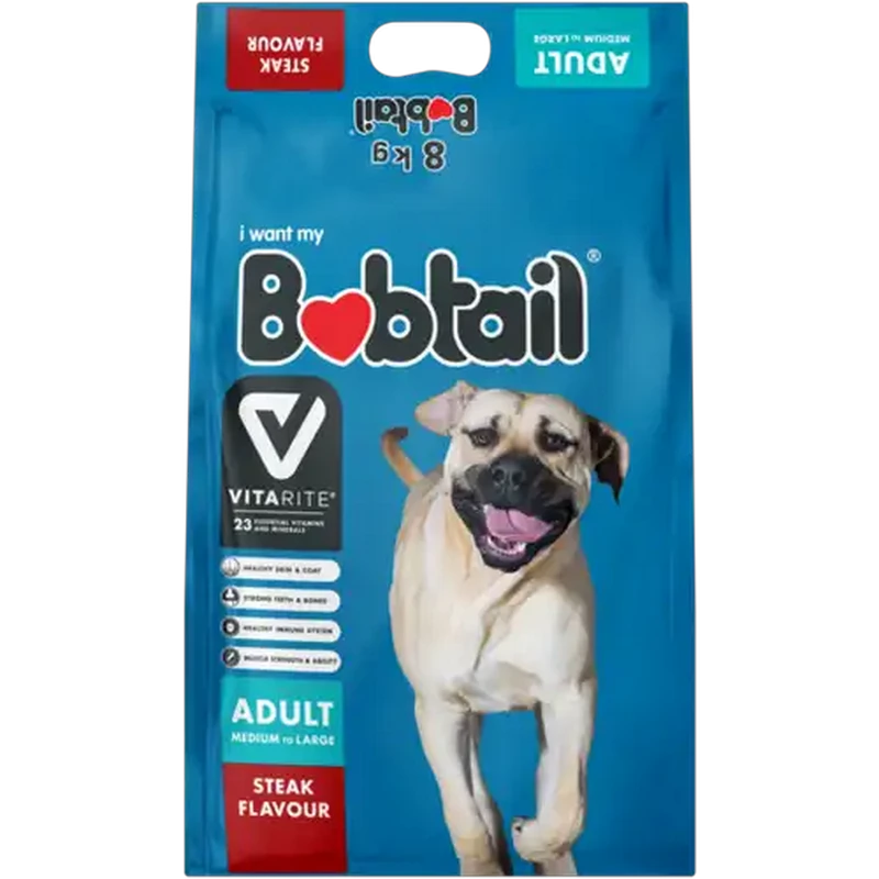 Bobtail Steak Flavour Medium-Large Adult Dry Dog Food 8kg