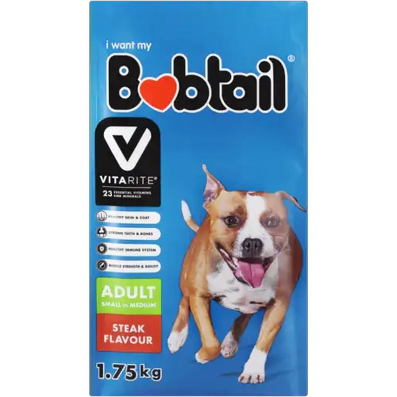 Bobtail Steak Flavoured Small Adult Dog Food 1.75kg