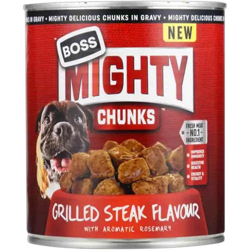 Boss Mighty Chunks Grilled Steak Flavour All Adult Wet Dog Food 775g