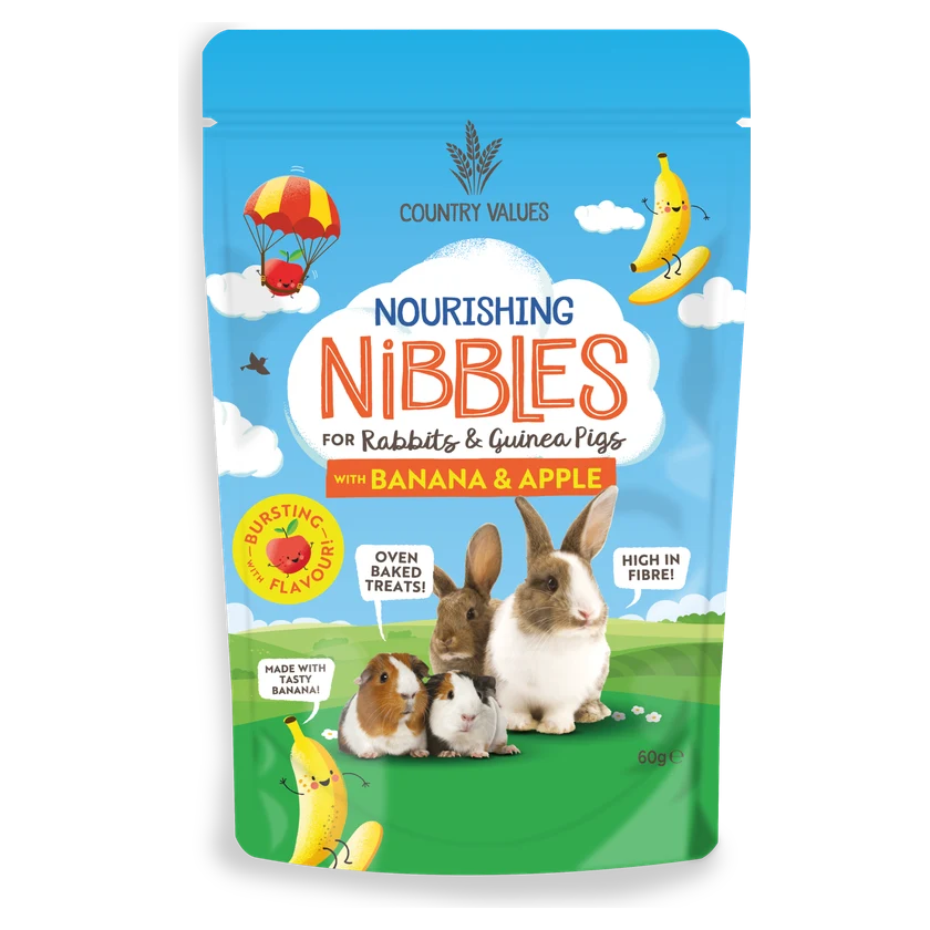 Country Values Banana & Apple Nourishing Nibbles for Rabbits & Guinea Pigs 60g