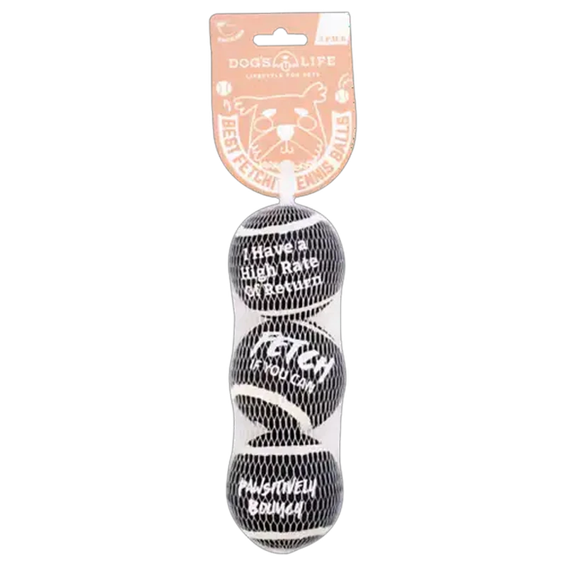 Dog's Life Black Tennis Ball Dog Toy Medium 3-Pack