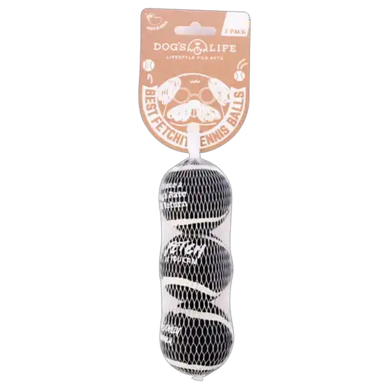 Dog's Life Black Tennis Ball Dog Toy Small 3-Pack