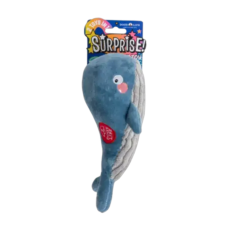 Dog's Life Grey Whale 2-In-1 Surprise Dog Toy