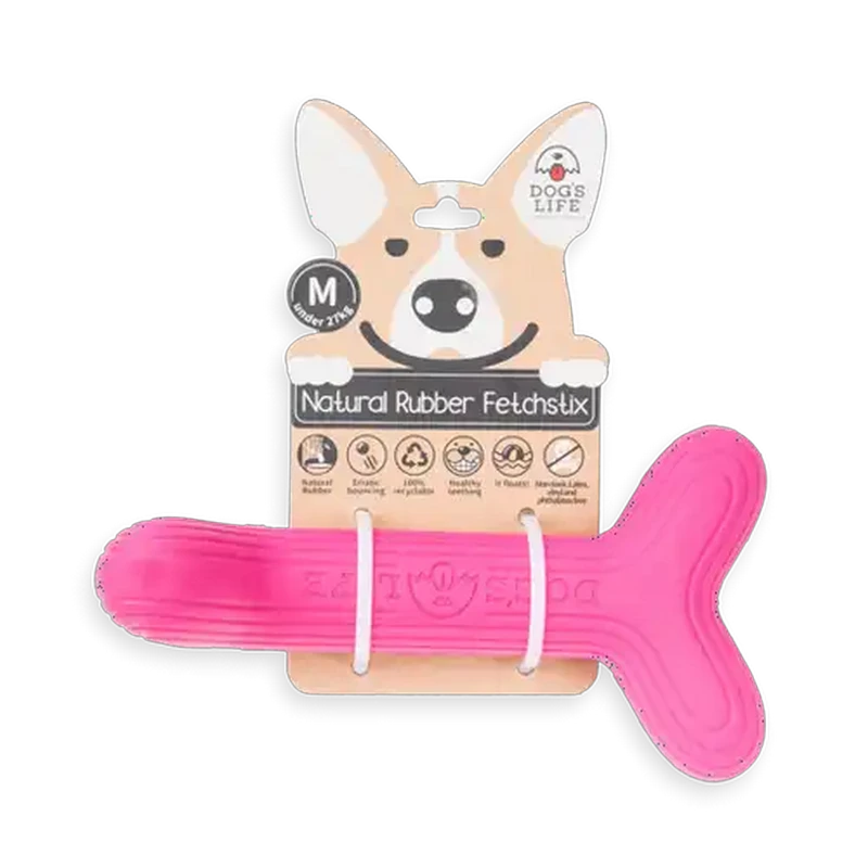 Dog's Life Large Fetchstix Hot Pink Natural Rubber Dog Toy
