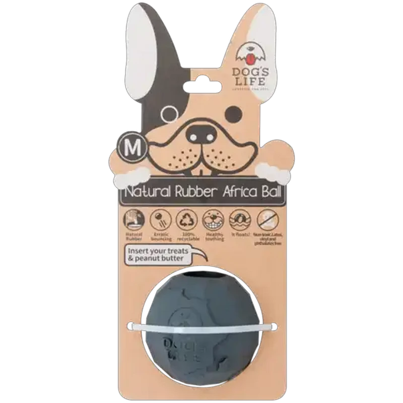 Dog's Life Small Grey Africa Natural Rubber Ball Dog Toy