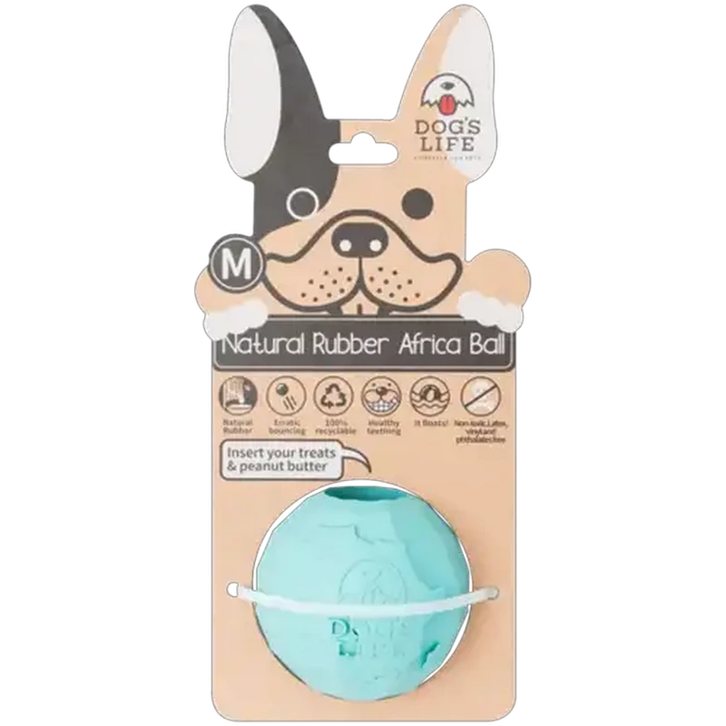 Dog's Life Small Turquoise Africa Natural Rubber Ball Dog Toy
