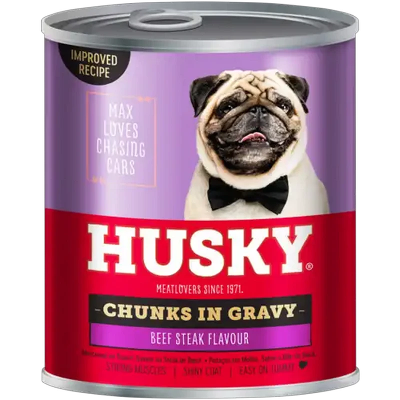 Husky Chunks In Gravy Beef Steak Dog Food 775g