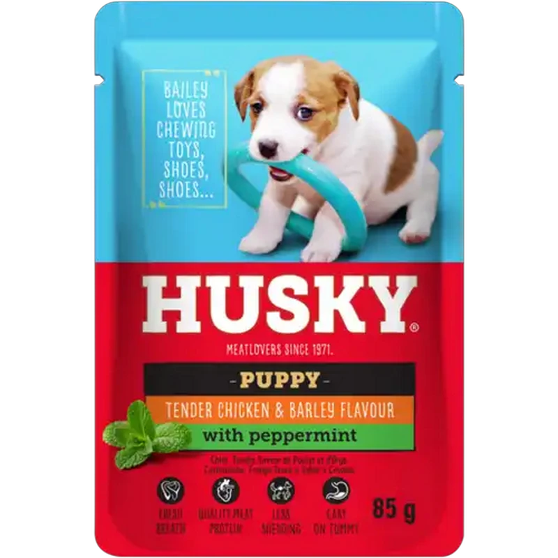 Husky Meatlovers Chicken & Barley Flavoured Puppy Dog Food Pouch 85g
