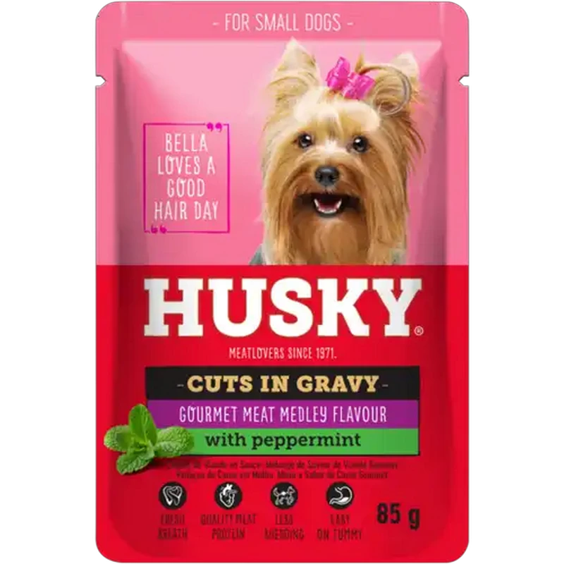 Husky Meatlovers Gourmet Meat Medley Flavoured Small Adult Dog Food Pouch 85g