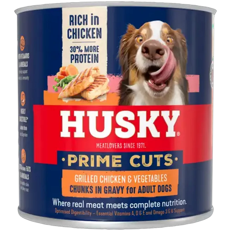 Husky Prime Cuts Grilled Chicken & Vegetables Adult Wet Dog Food Chunks in Gravy 775g
