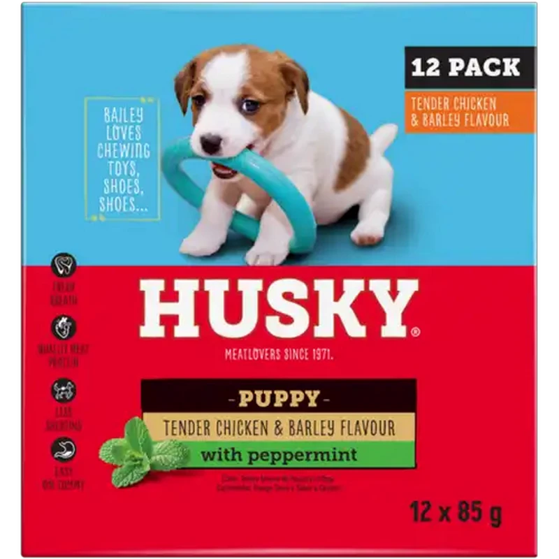 Husky Tender Chicken & Barley Flavour Puppy Wet Dog Food 12 x 85g