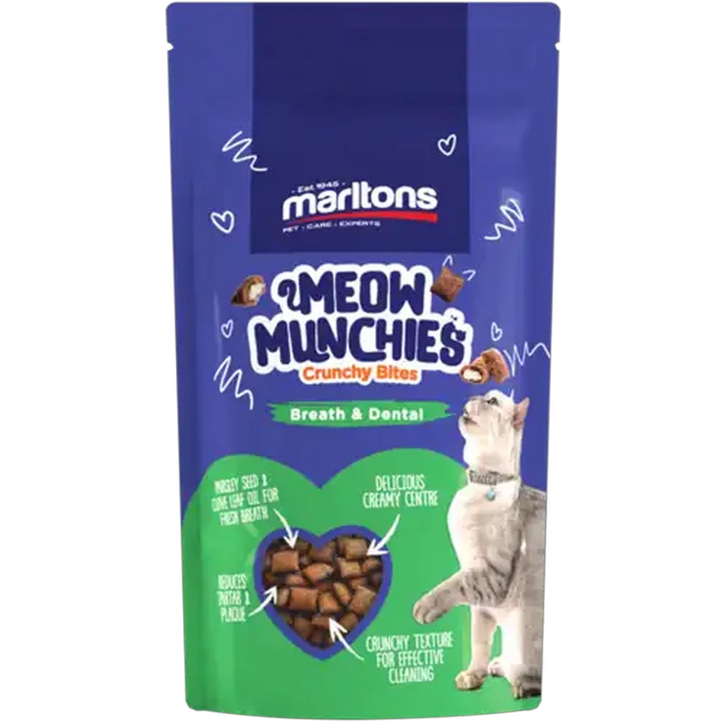Marltons Meow Munchies Breath & Dental Crunchy Bites Cat Treats 50g