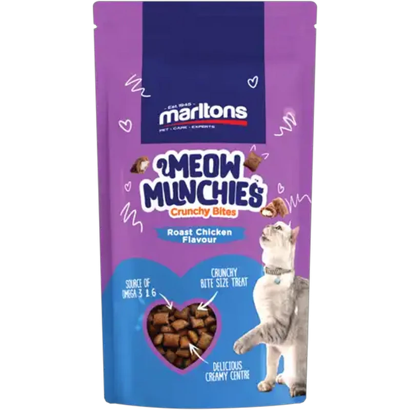 Marltons Meow Munchies Roast Chicken Flavour Crunchy Bites Cat Treats 50g