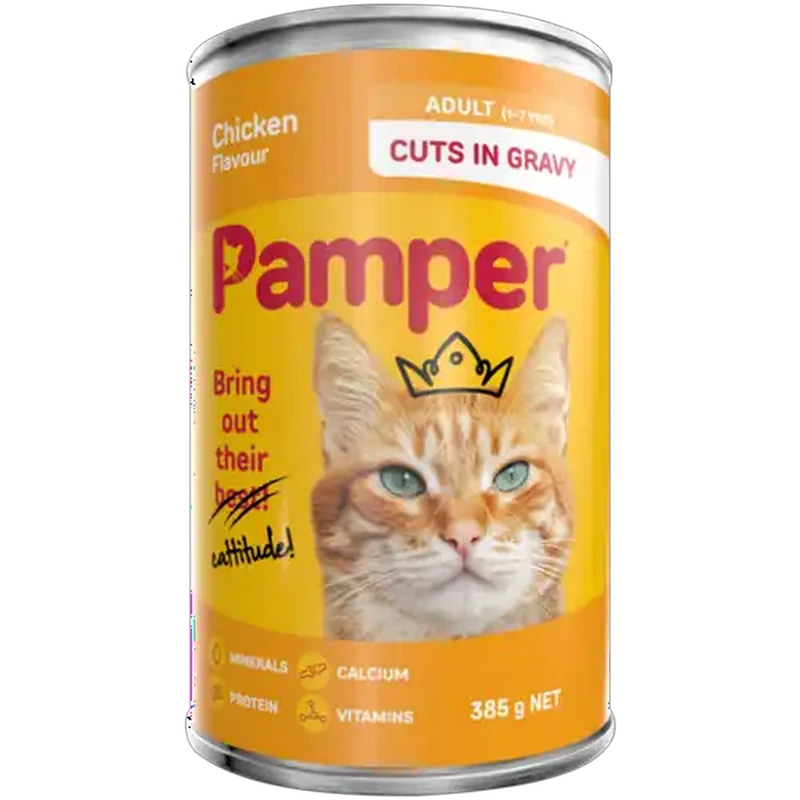 Pamper Chicken Flavoured Cut In Gravy Can 385g