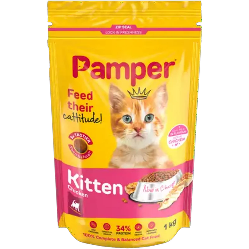 Pamper Chicken Kitten Dry Cat Food 1kg