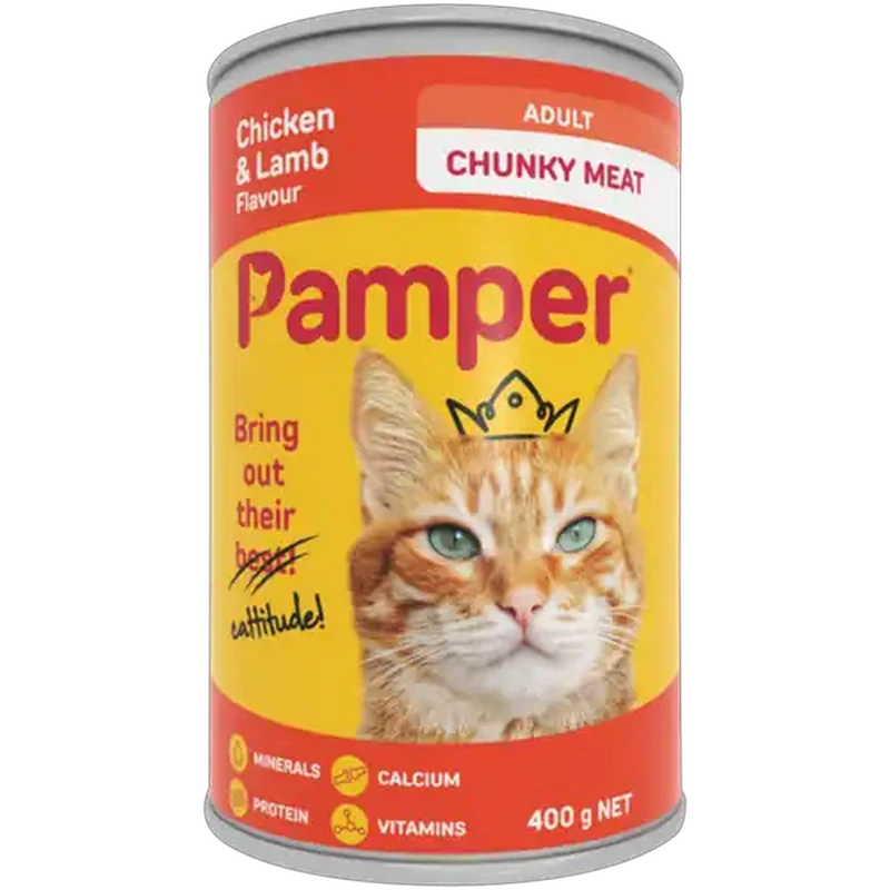 Pamper Chunky Chicken & Lamb Flavour Cat Food 400g