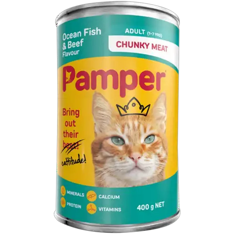 Pamper Chunky Ocean Fish & Beef Flavoured Cat Food 400g
