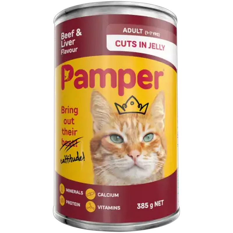 Pamper Cuts In Jelly Beef & Liver Flavoured Cat Food Can 385g