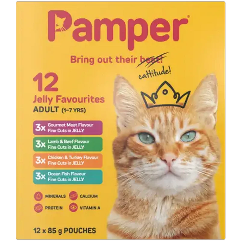 Pamper Fine Cuts Assorted Jelly Favourites Cat Food 12 x 85g