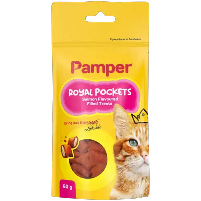 Pamper Royal Pockets Salmon Flavoured Filled Cat Treats 60g