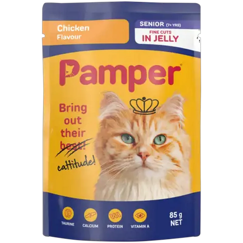 Pamper Senior Chicken Flavoured Adult Cat Food In Jelly Pouch 85g