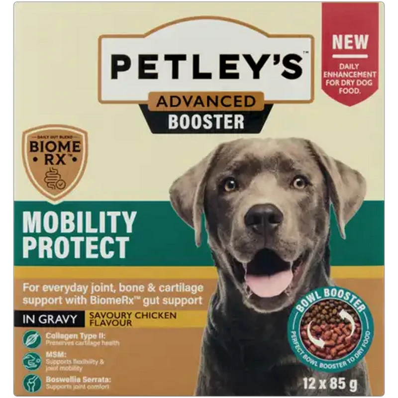 Petley's Advanced Booster Savoury Chicken Flavour Mobility Protect Wet Dog Food in Gravy 12 x 85g