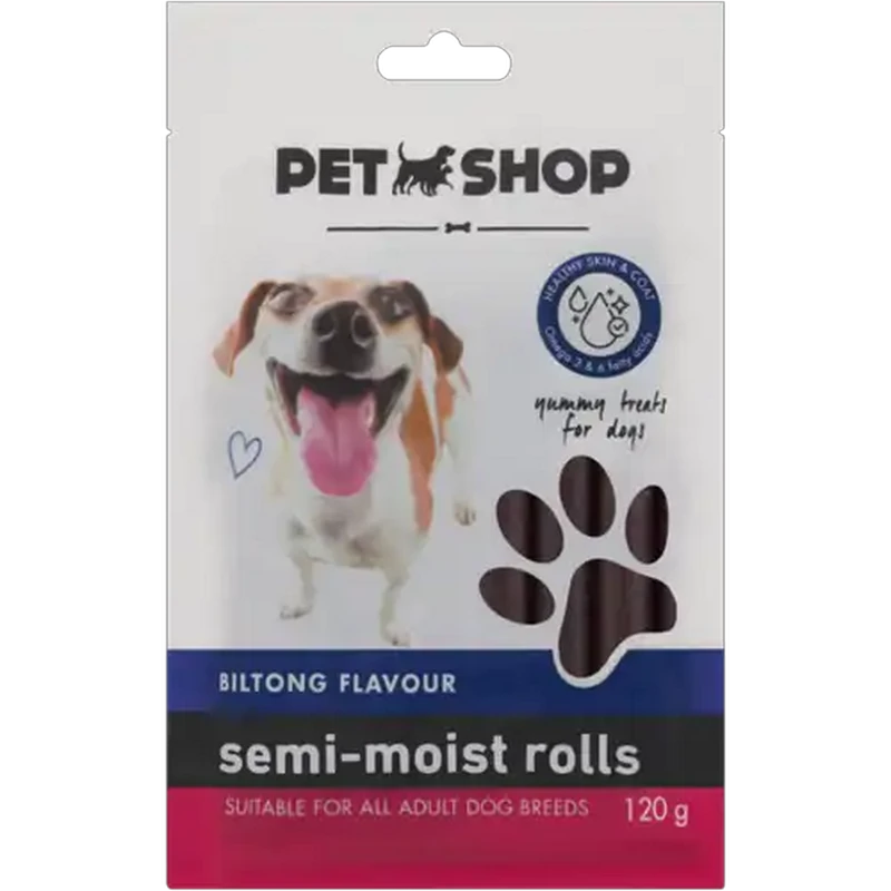 Petshop Biltong Flavour Semi-Moist Dog Treat Rolls 120g