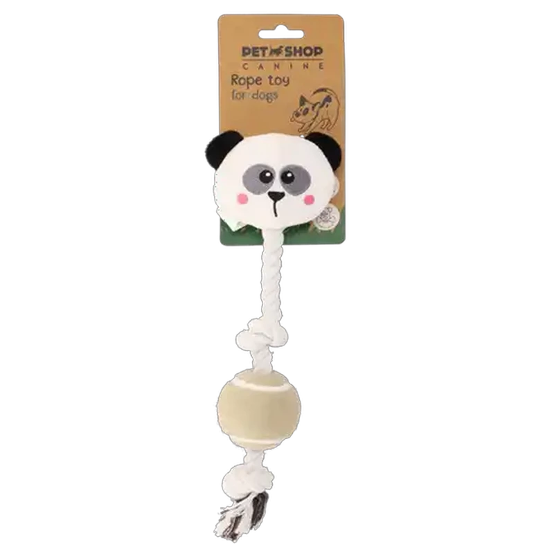 Petshop Black & White Panda Rubber & Rope Dog Toy