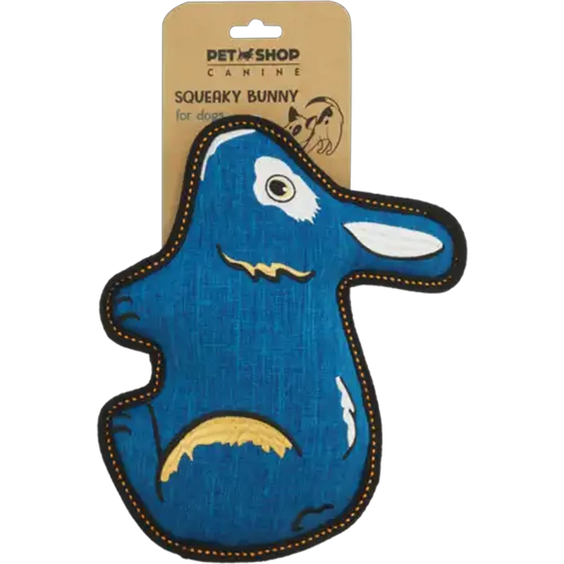 Petshop Canine Blue Squeaky Bunny Plush Dog Toy