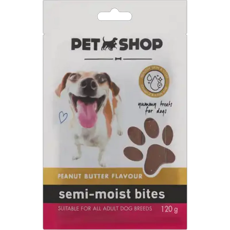 Petshop Peanut Butter Flavour Semi-Moist Dog Treat Bites 120g