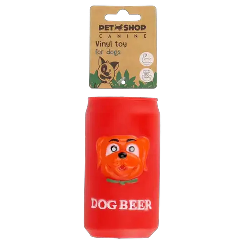 Petshop Red Vinyl Beer Can Toy for Dogs