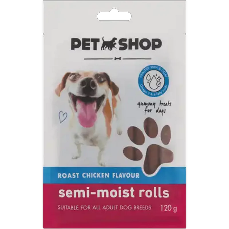 Petshop Roast Chicken Flavour Semi-Moist Dog Treat Rolls 120g