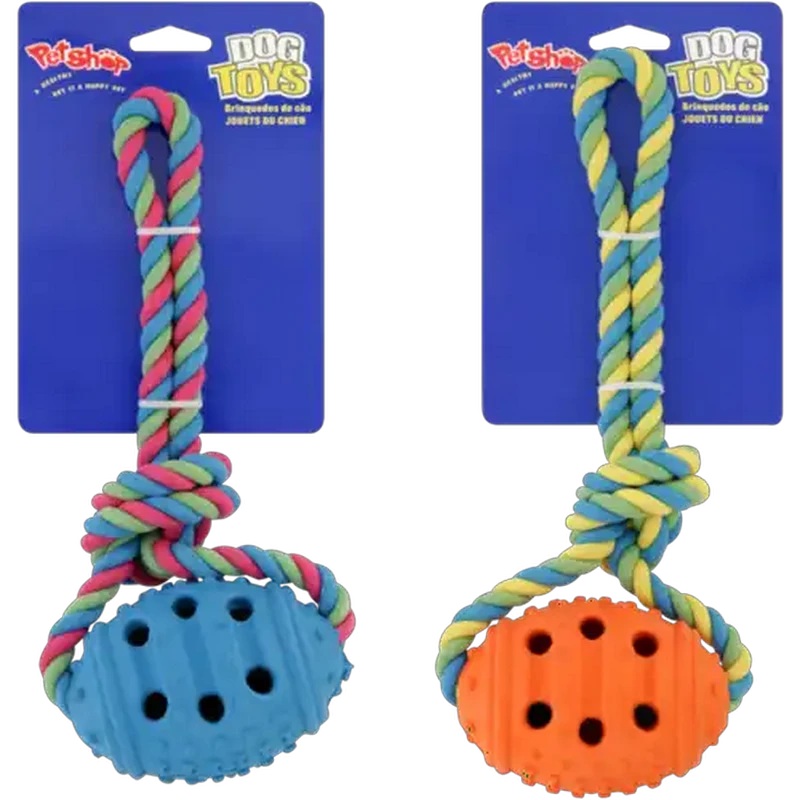 Petshop Rubber Ball On Rope Dog Toy (Colour May Vary)
