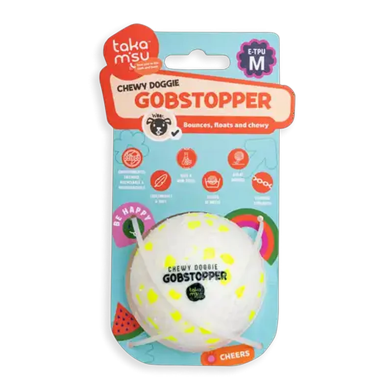 Takamisu Yellow Chewy Doggie Gobstopper Dog Toy Medium