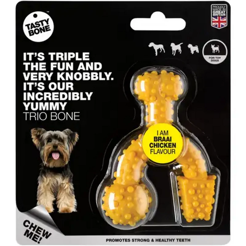 TastyBone Yellow Braai Chicken Flavour Trio Bone Dog Chew Toy