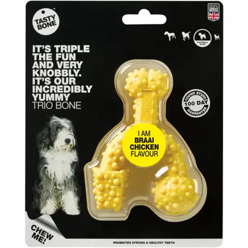 TastyBone Yellow Braai Chicken Flavour Trio Bone Dog Chew Toy