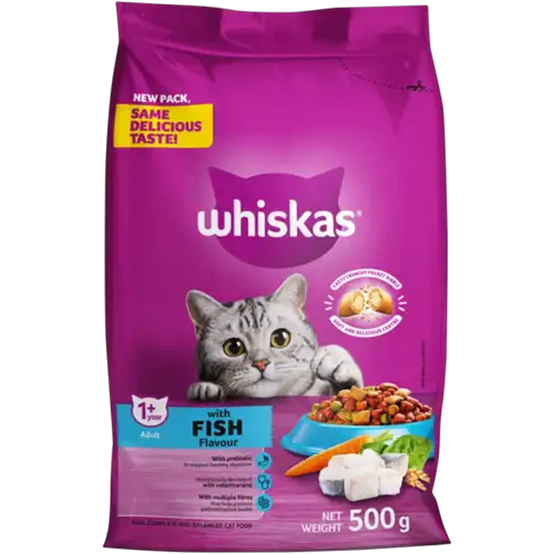 Whiskas Fish Flavour Adult Dry Cat Food 500g