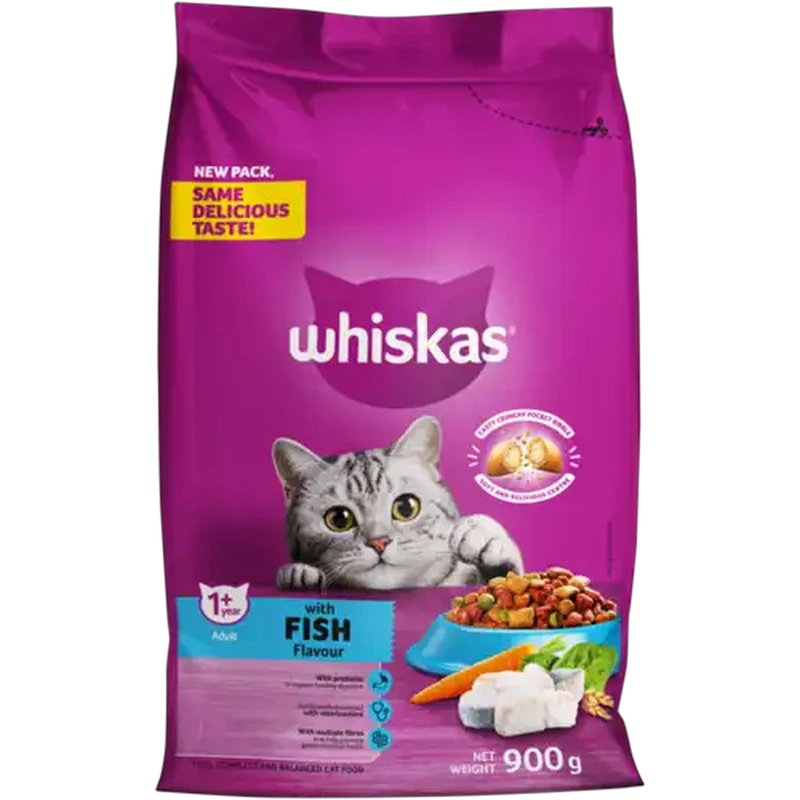 Whiskas Fish Flavoured Adult Dry Cat Food 900g